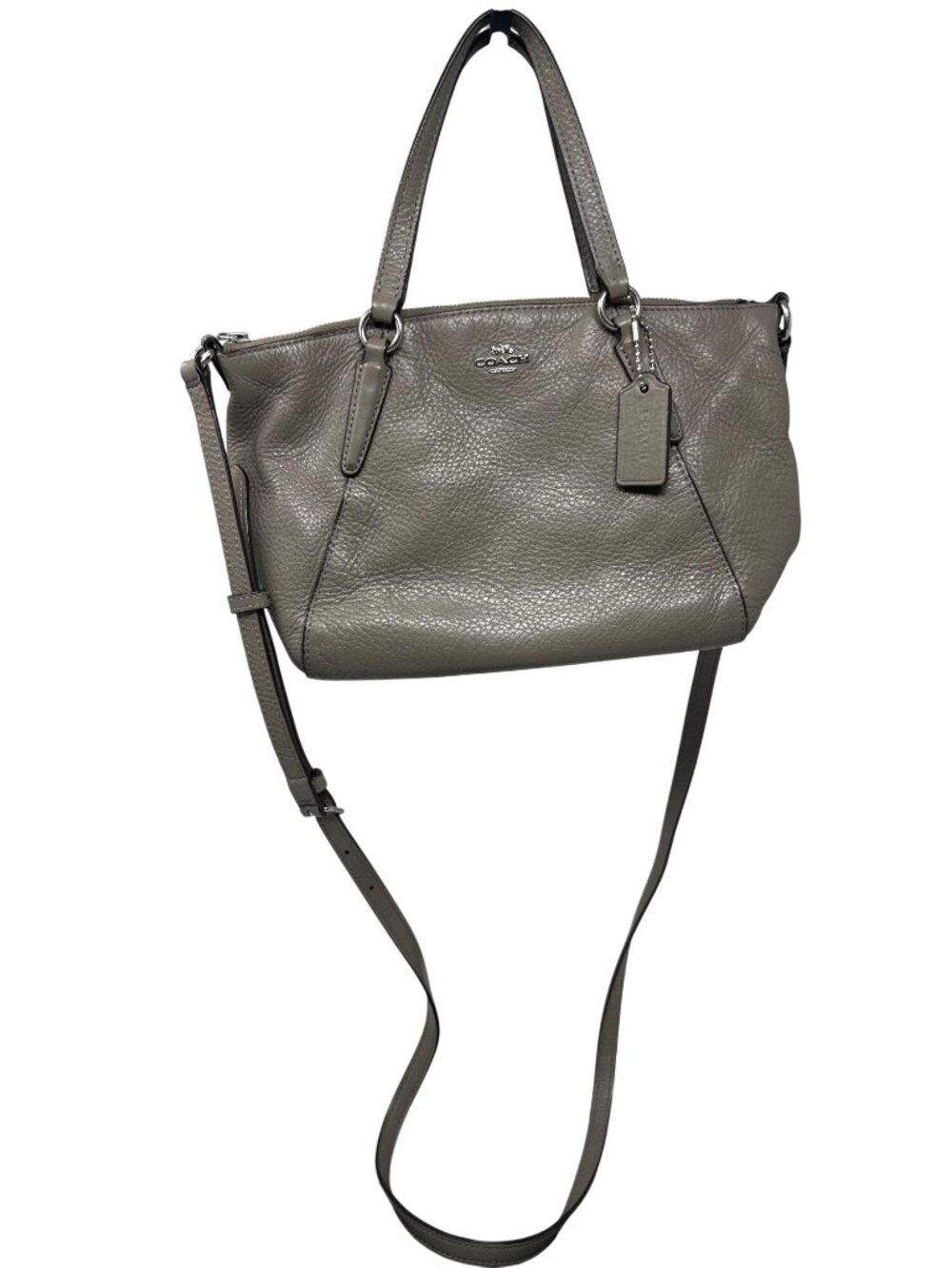Coach Pebbled Leather Shoulder Bag With Adjustable Crossbody Strap In Gray